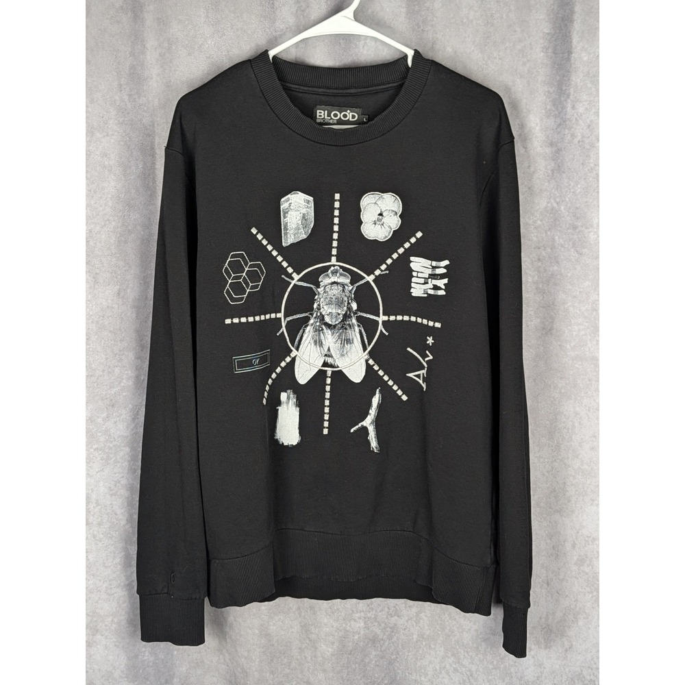 Blood Brother Mens Black Virus Fly Graphic Print Crew Neck Sweatshirt Size L